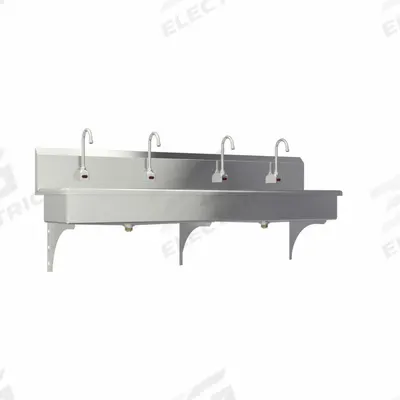 SANI-LAV Wash Station: 4 Stations, 8 in Bowl Dp, 80 in Bowl Lg, 16 1/2 in Bowl Wd - Four-Station Wall-Mounted Wash Stations with Faucets