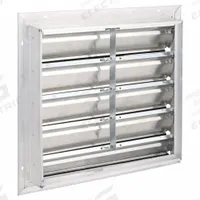 21"H-W 5 1/4"L Aluminum Backdraft Damper: For 18 in Fan, Single Panel, 21 in H, 21 in W, 3 in D (MPN 3HHN7). Key specifications — Airflow Direction: Horizontal; Blade Type: Flat Blade; Brand: DAYTON; Maximum Air Velocity: 2500 fpm; Mounting Position: Vertical.
