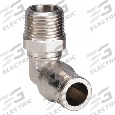 LEGRIS Push-Fit Elbow Fitting: 3/8 in OD x 3/8 in Pipe Size, Push-to-Connect x MNPT - Nickel-Plated Brass Tube Fittings