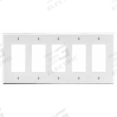 HUBBELL Wall Plate: Decorator-Rocker, 5 Gang, White - General Purpose Wall Plates