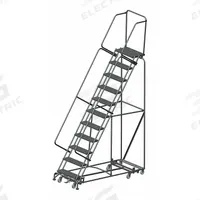 BALLYMORE Rolling Ladder: 9.2 ft Platform Ht, Unassembled, Steel, Wt-Actuated Step Lock, Perforated (MPN WA-AD-113214P). Key specifications — Folding: Not Foldable; Color: Gray; Brand: BALLYMORE; Handrail Configuration: Double Handrails.