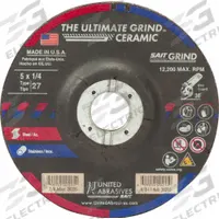 SAIT Abrasive Grinding Wheel: Type 27, 5" x 1/4" x 7/8", Ceramic, 24 Grit, Ultimate Grind Ceramic (MPN 20205). Key specifications — Series: Ultimate Grind Ceramic; Brand: UNITED ABRASIVES-SAIT.