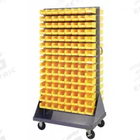 QUANTUM STORAGE SYSTEMS Mobile Louvered Floor Rack: 36 in x 24 in x 72 in, 240 Bins Included, Yellow (MPN QMD-36H-220YL). Key specifications — Bin Width: 4-1/8 in; Color: Gray; Caster Wheel/Configuration: (2) Swivel; Caster Wheel/Tread Material: Hard Rubber; Bin Color: Yellow; Bin Depth: 7-3/8 in; Bin Height: 3 in; Brand: QUANTUM STORAGE SYSTEMS.
