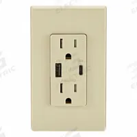 USB Receptacle: Decorator Duplex, 5-15R, USB Type A/C, Ivory, 125V AC, 15 A (MPN T5634-I). Key specifications — Brand: LEVITON.