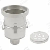 BLUCHER Floor Drain: 12 in Overall Dia, 4 in Nominal Pipe Size, No Hub, Stainless Steel, Slotted (MPN BFD-434). Key specifications — Color: Silver; Connection Type: No Hub; Brand: BLUCHER.