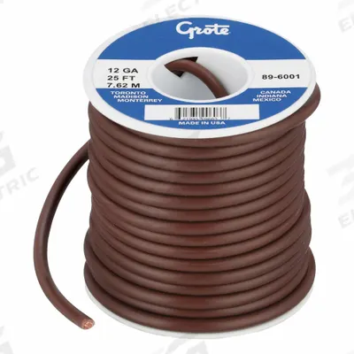 GROTE Primary Automotive Wire: GPT, 25 ft, 1 Conductor, 12 AWG, Brown - PVC-Insulated General Purpose Primary Wires