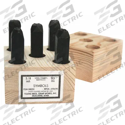 YOUNG BROS. STAMP WORKS Hand Stamp Kit: Symbol Set, 3/8 in Character Ht, 3 1/8 in Shank Lg - Symbol & Inspection Stamps