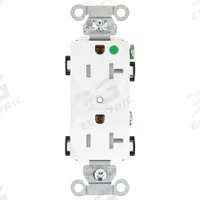 BRYANT Receptacle: Hospital Grade Fed. Spec., Duplex, 5-20R, White, 125V AC, 20 A, 2 Pole / 3 Wire (MPN 8300HBWTR)