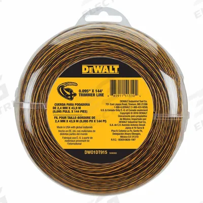 DEWALT String Trimmer Line: 0.095 in Dia, 144 ft Overall Lg