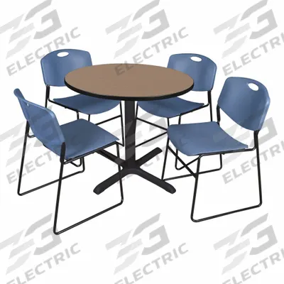 CAIN Cafe/Breakroom Table: Laminate, Oak, 29 in Overall Ht - Max, Circle, Black - Movable Table & Chair Kits