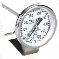 TEL-TRU Laboratory Dial Thermometer: 50°F to 500°F, +/- 1% Accuracy, 12 in Stem Lg, Fahrenheit (MPN GT100R-12/16121264). Key specifications — Accuracy: +/- 1%; Brand: TEL-TRU; Temperature Units: Fahrenheit.