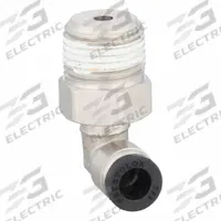 PARKER Push-Fit Elbow Fitting: 1/4 in OD x 3/8 in Pipe Size, Push-to-Connect x MNPTF, Brass, Silver (MPN W169PLP-4-6). Key specifications — Brand: PARKER.