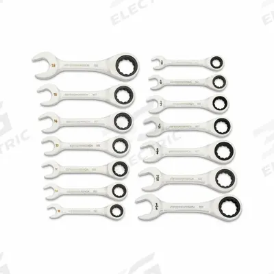 GEARWRENCH Combination Ratcheting Wrench Set: Alloy Steel, Full Polish Chrome, Std - SAE & Metric 12-Point Ratcheting Combination Wrench Sets