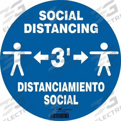 COVID 19 Social Distancing Floor Sign: Adhesive Surface Sign Mounting, Vinyl - Social Distancing 3 Ft Distanciamiento Social