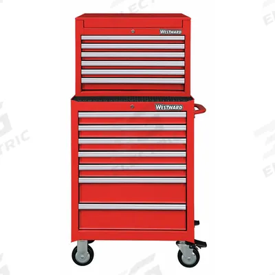 WESTWARD Tool Chest and Cabinet Combination: 13 Drawers, Light Duty, Keyed - Light-Duty Top Chest & Rolling Cabinet Combos