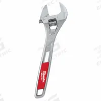 MILWAUKEE Adjustable Wrench: Alloy Steel, Chrome, 10 in Overall Lg, 1 3/8 in Jaw Capacity (MPN 48-22-7410). Key specifications — attr309359: Chrome; attr324924: MILWAUKEE; attr309358: Alloy Steel.