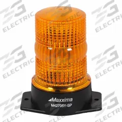 MAXXIMA Warning Light: Perimeter Flashing Warning Light, Amber, 5 in Overall Ht, LED, 12.8V DC (MPN M42705Y). Key specifications — Operating Voltage: 12.8V DC; Number of Flash Patterns: 1; Includes: Mounting Screws; Electrical Connection: Blunt Cut Wires; Mount Type: Screw; Brand: MAXXIMA; Shape: Round; Lighting SAE Class Rating: SAE Class 3.