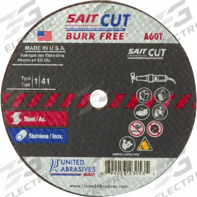 UNITED ABRASIVES-SAIT Abrasive Cut-Off Wheel: Type 1, 3" x 1/16" x 3/8", Aluminum Oxide, 60 Grit - General Purpose Cut-Off Wheels for Carbon & Stainless Steel