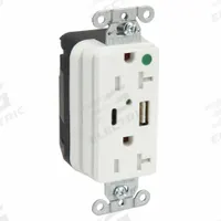 USB Receptacle: Duplex, 5-20R, 2 USB Ports, USB Type A/C, White, 125V AC, 20 A (MPN SNAP8300UACW). Key specifications — Brand: HUBBELL.