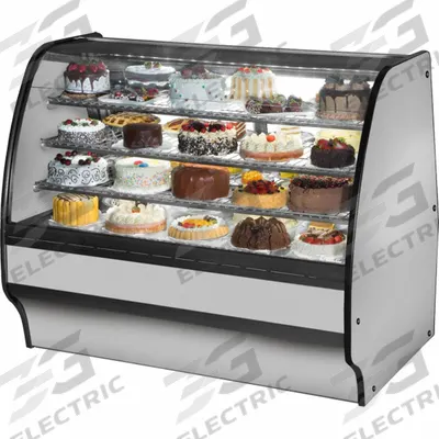 TRUE REFRIGERATION Refrigerated Merchandiser: 49 1/8 in x 59 1/4 in x 39 in, Silver - Curved Glass Display Refrigerator Merchandisers
