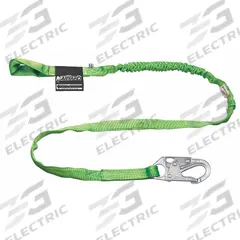MILLER BY PIP Shock-Absorbing Lanyard: Tubular Webbing, Steel Snap Hook, Polyester Web Loop, 1 Legs (MPN 233TWLS-Z7/6FTGN). Key specifications — Brand: MILLER BY PIP; Color: Green; Visual Load Indicator: Yes; Shock-Absorbing Lanyard Material: Polyester.