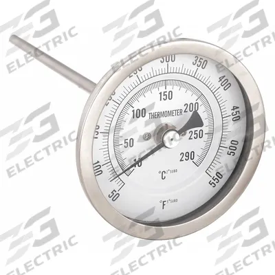 APPROVED VENDOR Dial Thermometer: 50°F to 550°F /10°C to 290°C, 6 in Stem Lg - Back-Mount Fixed-Angle Thread-Mount Dial Thermometers