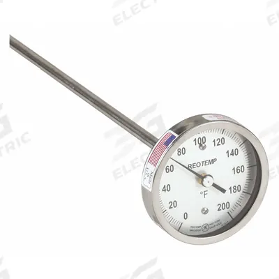 REOTEMP Compost Dial Thermometer: 0°F to 200°F, +/- 1% Accuracy, 48 in Stem Lg - Dial Thermometers for Compost