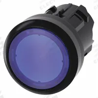 SIEMENS Flush Push Button: Blue, 22 mm Mounting Size, Non-Metallic, Maintained (MPN 3SU1001-0AA50-0AA0). Key specifications — Brand: SIEMENS; Action: Maintained; Series: 3SU; Push Button Material Type: Non-Metallic.