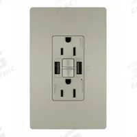 USB Receptacle: Duplex, 5-15R, 2 USB Ports, USB Type A, Nickel, 125V AC, 15 A, GFCI (MPN 1597TRUSBAANIC4). Key specifications — Brand: LEGRAND.