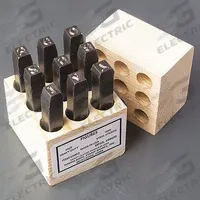 YOUNG BROS. STAMP WORKS Hand Stamp Kit: 0 thru 9 (6 doubles as 9), 3/8 in Character Ht, Steel, Wood (MPN 08093). Key specifications — Material: Steel; Brand: YOUNG BROS. STAMP WORKS; Characters Included: 0 thru 9 (6 doubles as 9).