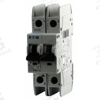 EATON IEC Miniature Circuit Breaker: 40 A Amps, 48/96V DC, 10kA at 277/480V AC, Screw Clamp, FAZ-NA (MPN FAZ-C40/2-NA). Key specifications — DC Voltage Rating: 48/96V DC; Brand: EATON; Max. AIR Rating: 10kA at 277/480V AC; Terminal Connection: Screw Clamp; AC Voltage Rating: 240V AC.