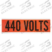 BRADY Conduit and Voltage Markers: 9 in Label Wd, 2 1/4 in Label Ht, 440 Volts, 1 Markers per Card (MPN 44113). Key specifications — Legend: 440 Volts; Brand: BRADY; Label Style: A.