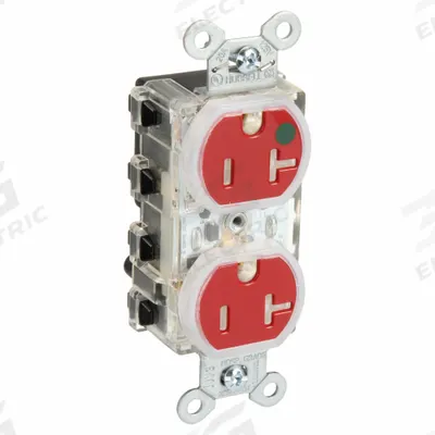 HUBBELL Snapconnect receptacle: Hospital Grade, Duplex, 5-20R, Red, 125V AC, 20 A - General Purpose Receptacles