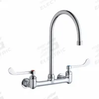 ELKAY Handle-Operated Faucet: Wall, Centerset, Brass, Chrome Plated, 1.5 gpm Flow Rate, Gooseneck (MPN LK940GN08T6H). Key specifications — Color/Finish: Chrome Plated; Series: Elkay®; Includes: Vandal-Resistant Aerator.