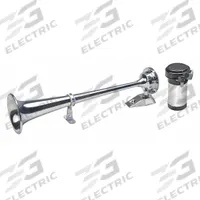 WOLO Air Horn: 24V DC, High Tone, Air, Silver, Chrome Plated, 120 dB Sound Level - Max, 375 Hz Freq (MPN 145-24). Key specifications — Type: High Tone; Brand: WOLO; Compatible Vehicle Type: Boats; Finish: Chrome Plated; Includes: Hose; Color: Silver.