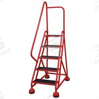 COTTERMAN Rolling Ladder: 3.8 ft Platform Ht, Partially Assembled, Steel, Wt-Actuated Auto-Lock (MPN ST-502 A2 C6 P5). Key specifications — Includes Handrails: Handrails Included; Material: Steel; Brand: COTTERMAN; Color: Red.