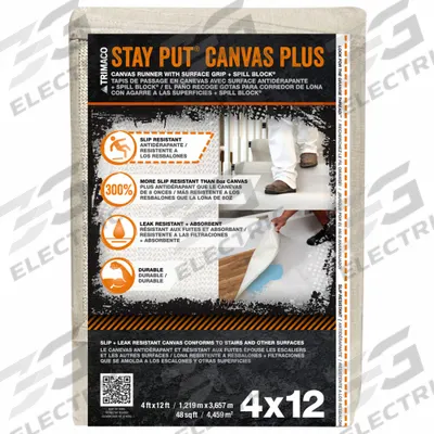 TRIMACO Drop Cloth: Extra Heavy Duty, Anti-Slip Canvas, 47 mil Thick, 4 ft Wd, 12 ft Lg - Slip-Resistant Drop Cloths