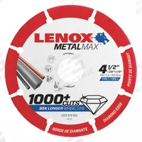 LENOX Diamond Saw Blade: 4 1/2 in Blade Dia., 7/8 in Arbor Size, For Angle Grinder (MPN 1972921). Key specifications — attr1097738: Angle Grinder; attr1097751: LENOX.