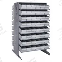 QUANTUM STORAGE SYSTEMS Pick Rack: 36 in x 36 in x 60 in, 2 Usable Sides, 16 Shelves, 96 Bins, Gray (MPN QPRD-602GY). Key specifications — Bin HxWxD: (96) 4-5/8 in x 5-9/16 in x 17-7/8 in; Frame Material: Steel; Frame Color: Gray; Bin Color: Gray; Brand: QUANTUM STORAGE SYSTEMS.