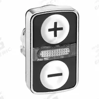 SCHNEIDER ELECTRIC Multihead Operator: Illuminated, 2 Button, Flush Profile, 22 mm Mounting Size (MPN ZB4BW7A1715). Key specifications — Brand: SCHNEIDER; Action: Momentary/Momentary; Legend: +; Series: XB4; Push Button Material Type: Metallic.