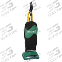 BISSELL COMMERCIAL Upright Vacuum Cleaner: 13 in Cleaning Path Wd, 96 cfm Air Flow, 8 lb Wt, Std (MPN BGU8000). Key specifications — Color: Green; Vacuum Motor Type: Brushed; Includes Onboard Hose: Onboard Hose Not Included; Brand: BISSELL COMMERCIAL; Drive Belt: Mechanical Clutch; Includes: Disposable Bag; Independent Brush Motor: No; Broad Combined Bag/Bagless & HEPA: Standard Bag Vacuum.