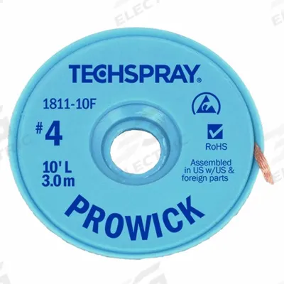 TECHSPRAY Desoldering Braid: Rosin Flux, # 4, 0.098 in, 5 ft, Blue - Rosin Flux Desoldering Braids