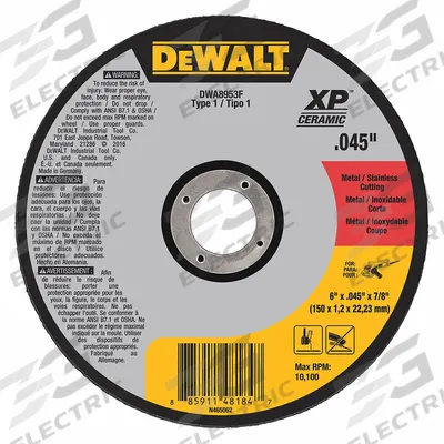 DEWALT Abrasive Cut-Off Wheel: Type 1, 6" x 0.045" x 7/8", Ceramic, 46 Grit - Cool-Cutting Cut-Off Wheels for Carbon & Stainless Steel