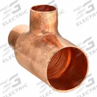 NIBCO Sweat Fitting Tee: 1 1/2 in CTS x 3/4 in CTS x 3/4 in CTS, Cup x Cup x Cup, Wrot Copper (MPN 611RR 11/2X3/4X3/4)