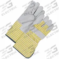 BDG Leather Gloves: Universal, Cowhide, Premium, Glove, Full Finger, Safety Cuff, Jersey, 1 PR (MPN 30-1-825). Key specifications — Size- Alpha: Universal; Brand: BDG; Glove Back Color: Blue/Yellow; Glove Back Material: Cotton; Glove Liner Material: Jersey; Oil Resistant: No; Reflective Backing: No; Includes Double Palm: No.