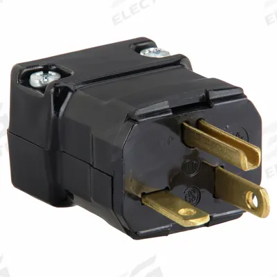 HUBBELL Straight Blade Plug: 5-20P, 125V AC, 20 A, 2 Pole, 3 Blade, Black (MPN HBL5364VBK) - Hinged Plugs