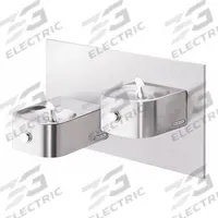 ELKAY Bi-Level Drinking Fountain: On-Wall, 20 3/8 in Ht, 38 1/2 in Dp, 19 3/8 in Overall Wd, Gray (MPN EDFP217RAC). Key specifications — attr1323452: Gray; attr1323485: ELKAY; attr1323424: Not Vandal Resistant; attr1323425: Stainless Steel; attr1323462: Non-Refrigerated.
