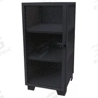 JAMCO Storage Cabinet: 30 in x 30 in x 54 in, 3 Fixed Shelves, Swing Handle & Padlock Hasp, Legs (MPN ME230BL). Key specifications — Brand: JAMCO; Body Panel Type: Ventilated; Base Type: Legs; Cabinet Color: Black; Frame Assembled: Assembled.