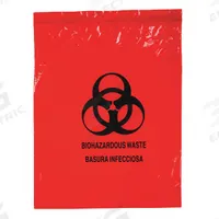 Specimen Transfer Bag: LDPE, Biohazard, 1.75 mil Thick, Red, 15 in Overall Ht, Non-Sterile, 500 PK (MPN 4921). Key specifications — Brand: MEDEGEN MEDICAL PRODUCTS; Closure Type: Zipper; Product Type: Dual Pouch Specimen Bag; Manufacturer Part Number: 4921; Color: Red; Display Sell UOM: PK; Legend: Biohazard.
