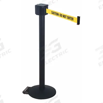 RETRACTA-BELT Barrier Post with Belt: Yellow, No Pattern, Caution Do Not Enter, 30 ft Belt Lg - Message Retractable Belt Post Barriers